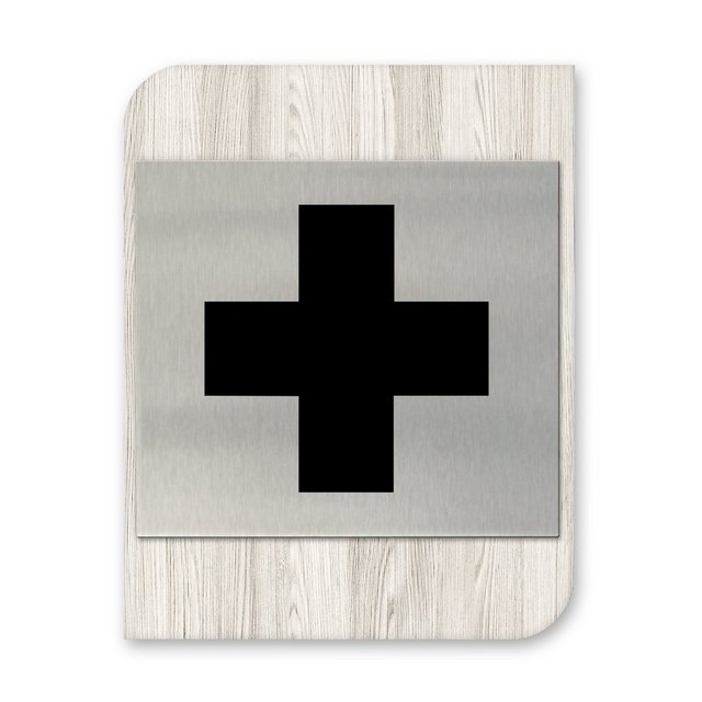 Kreative Feder Hinweisschild “Erste Hilfe” – modernes Business-Schild aus Holz und Alu, für Innenräume, ideal für Büro, Schule, Universität