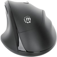 MANHATTAN Ergonomische Wireless Maus mit 2-in-1 USB-Empfänger USB-A- und USB-C-Kombiempfänger, sechs Tasten plus Mausrad, 800/1200/1600 dpi, handgelenkfreundliche Kontur, schwarz (190237)