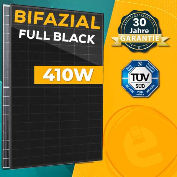 410W Bifazial Solarmodul I Monokristallin - Full Black Optik I Glas/Glas/I IP68 I PV Anlagen kompatibel I Photovoltaik Panele bis zu 40% mehr Leistung SOLARMODULE > Ohne Selbstabholung