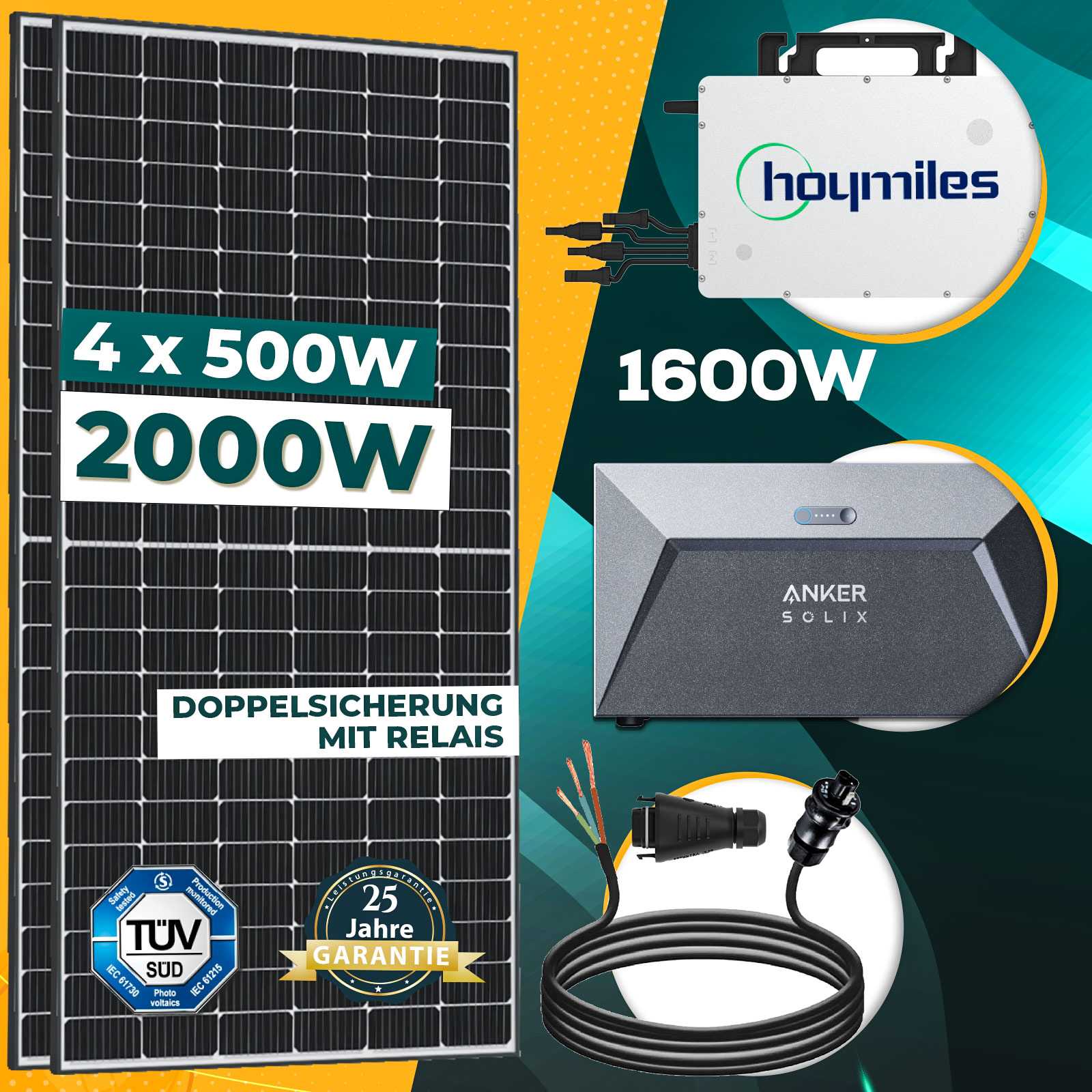 Enprovesolar Enprove Solar Balkonkraftwerk mit Speicher 2000W, Hoymiles Wechselrichter 1600W Energie Speicher Plug & Play