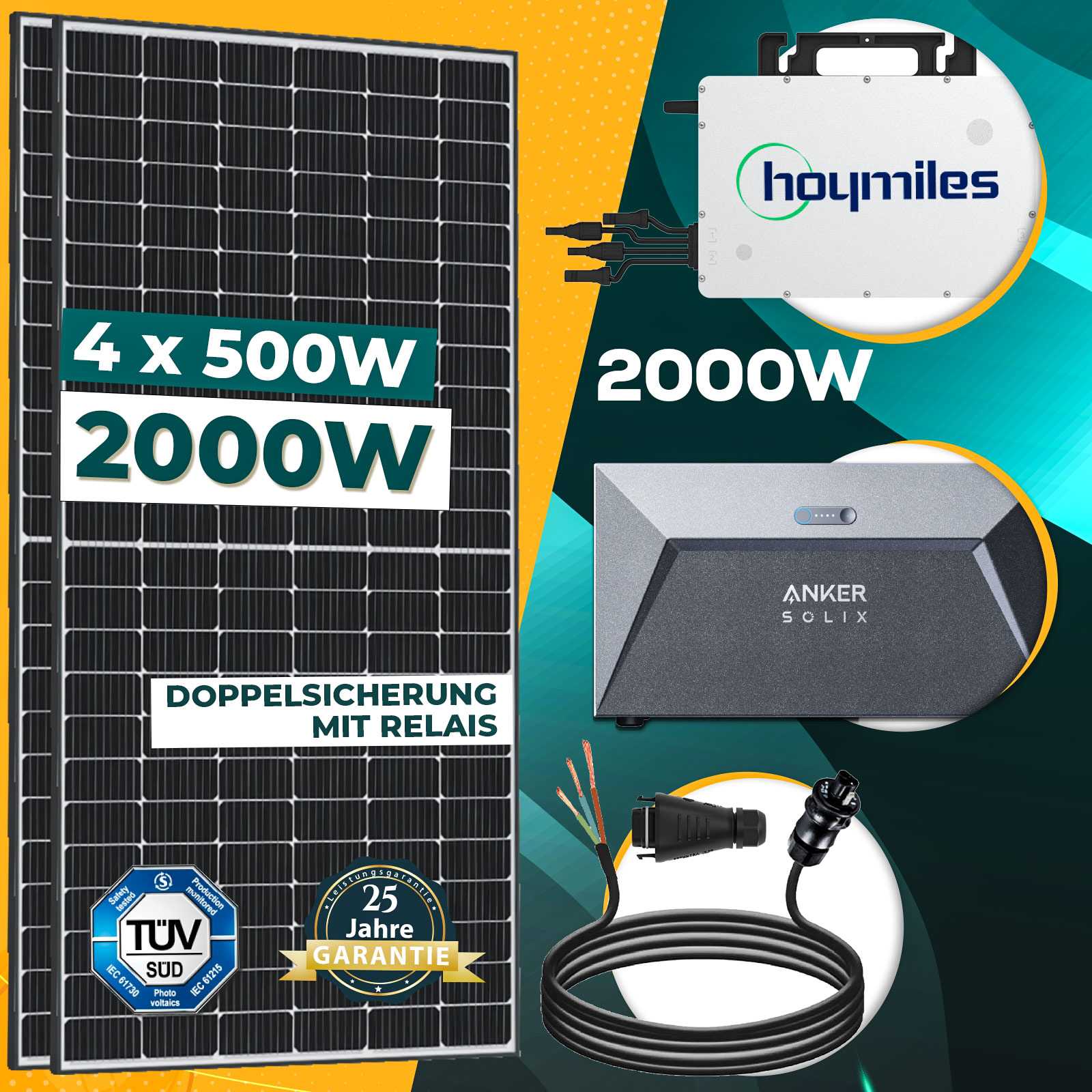 Enprovesolar Enprove Solar Balkonkraftwerk mit Speicher 2000W, Hoymiles Wechselrichter 2000W Energie Speicher Plug & Play