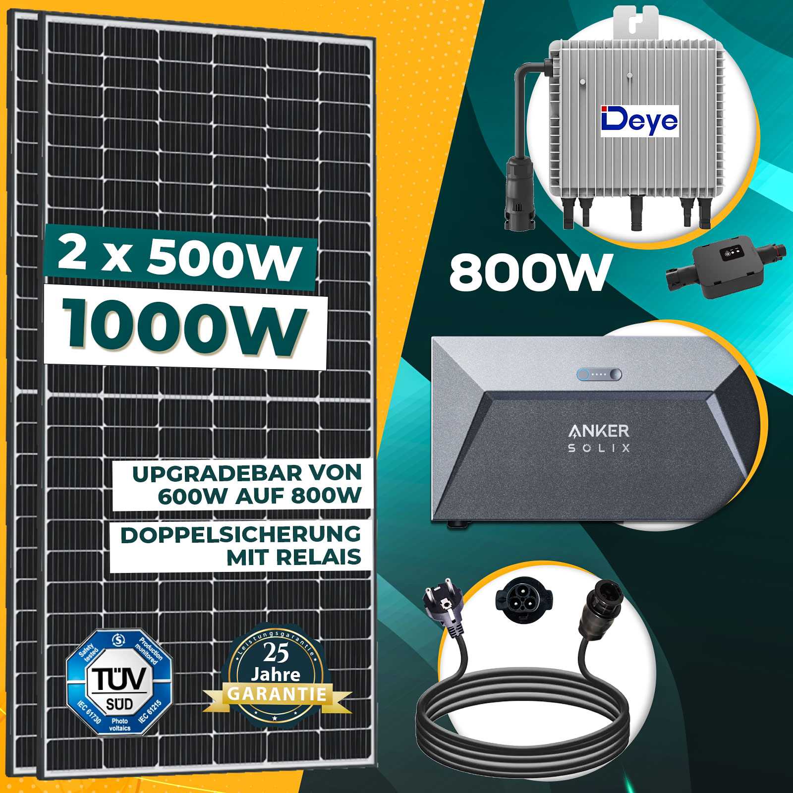 Enprovesolar Enprove Solar Balkonkraftwerk mit Speicher 1000W, Deye Wechselrichter 800W Energie Speicher Plug & Play