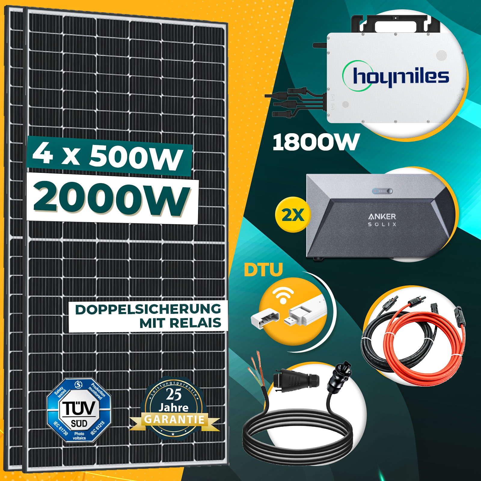 Enprovesolar Enprove Solar Balkonkraftwerk mit Speicher 2000W, Hoymiles Wechselrichter 1800W, 2×1,6 kWh Energie Speicher Plug & Play