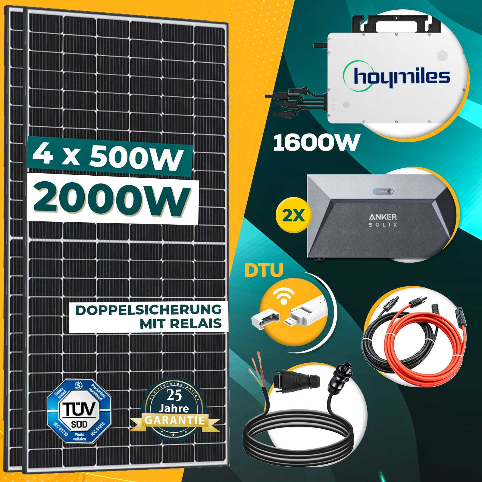 Enprovesolar Enprove Solar Balkonkraftwerk mit Speicher 2000W, Hoymiles Wechselrichter 1600W, 2×1,6 kWh Energie Speicher Plug & Play