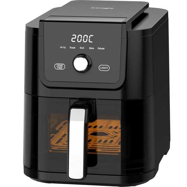 iceagle Heißluftfritteuse 5017F 5,5L XL Friteuse Heissluftfriteuse mit 5 Programmen, 1500,00 W, Airfryer mit Sichtfenster,Multifunktionale Heissluftfritteuse