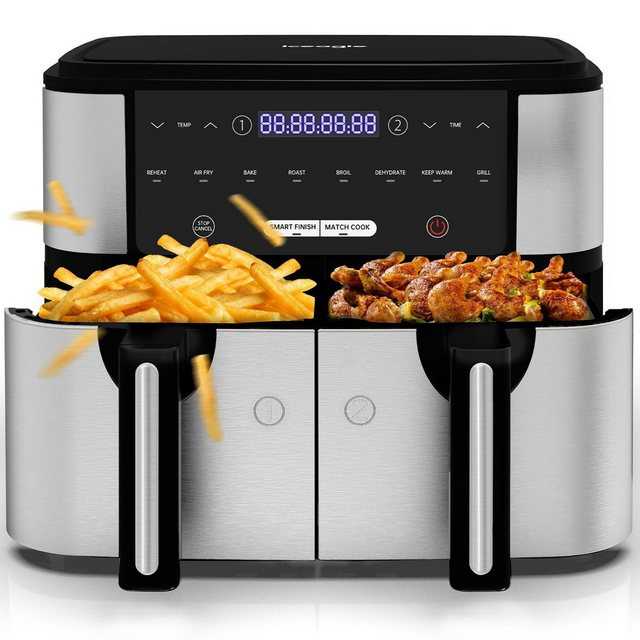 iceagle Heißluftfritteuse KDF-5515DT Airfryer mit 2 Fächer, Heissluftfriteuse Doppelkammer, 2600,00 W, Heißluftfritteuse & Grill, digitales Dipslay, 8 Kochprogramme