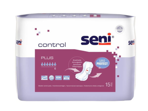 Einlagen Seni Control Plus 15 Stück Atmungsaktive anatomische Einlagen sind für Frauen mit leichter bis mittlerer Inkontinenz geeignet. Die perfekte Lösung für aktive Frauen. Die Einlagen haben eine anatomische Passform für eine perfekte Anpassung an den Körper. Die Seni MINI und NORMAL sehen aus wie eine normale Slipeinlage. Die S...