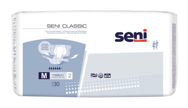 Seni Classic Medium 30 Stück Die Windelhose Seni Classic (Ehem. Seni Standard) ist für Personen mit mittlerer bis schwerer Inkontinenz geeignet. Diese Windelhose mit der Standardsaugstärke eignet sich besonders für die Tagesversorgung. Die Classicausführung besitzt keinen elastischen Bauch- und Rückenabschluss. Zudem ist die...