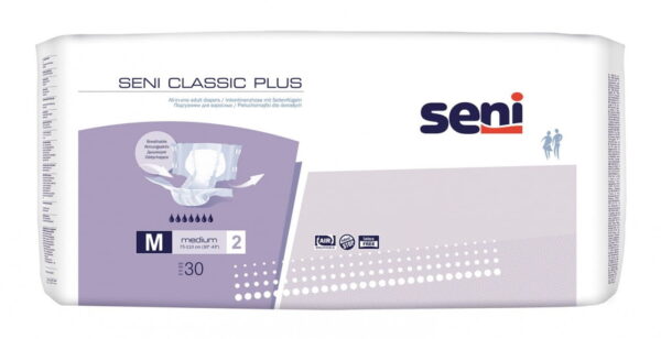 Seni Classic Plus Medium 30 Stück Die Windelhose Seni Classic Plus (ehem. Seni Standard Plus) ist für Personen mit schwerer Inkontinenz geeignet. Sie ist aufgrund ihrer erhöhten Saugstärke besonders für die Nachtversorgung geeignet. Die Classicausführung besitzt keinen elastischen Bauch- und Rückenabschluss. Zudem ist diese Winde...