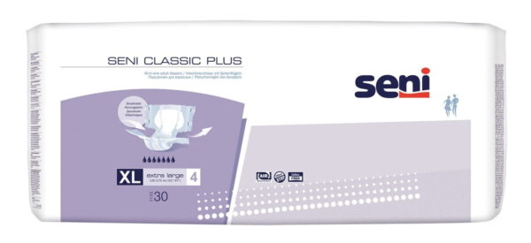 Seni Classic Plus Extra Large 30 Stück Die Windelhose Seni Classic Plus (ehem. Seni Standard Plus) ist für Personen mit schwerer Inkontinenz geeignet. Sie ist aufgrund ihrer erhöhten Saugstärke besonders für die Nachtversorgung geeignet. Die Classicausführung besitzt keinen elastischen Bauch- und Rückenabschluss. Zudem ist diese Winde...