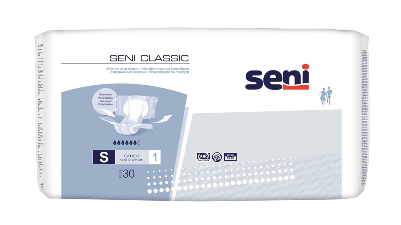 Seni Classic Small 30 Stück Die Windelhose Seni Classic (Ehem. Seni Standard) ist für Personen mit mittlerer bis schwerer Inkontinenz geeignet. Diese Windelhose mit der Standardsaugstärke eignet sich besonders für die Tagesversorgung. Die Classicausführung besitzt keinen elastischen Bauch- und Rückenabschluss. Zudem ist die...