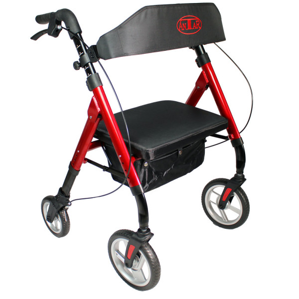 Antar Aluminium XL-Rollator rot-schwarz Der Antar Aluminium XL-Rollator kann bis zu 180 kg belastet werden und hat eine Sitzbreite von 56 cm.Softräder aus Gummi zur komfortablen NutzungMit Rückengurt (höhenverstellbar) und Sitzpolster mit Sitzbezug (abnehmbar und waschbar)Mit EinkaufstascheFaltbarRahmen:Aluminium Maße:Gewicht: 10 kgmax. Nutzergewicht: 180 kgGesamttiefe: 79 cmGesamtbreite: 68 cmGesamthöhe (Griffhöhe): 97-108 cmSitzbreite (Abstand zwischen den Griffen): 56 cmSitzkissen: 48 x 36 x 5 cm (B x T x H)Sitzhöhe: 56 - 62 cm (4-stufig einstellbar)Softräder vorn: 10"Softräder hinten: 8"Farbe:rot-schwarzLieferumfang:1 Stück Antar Aluminium XL-RollatorInkl. Rückengurt