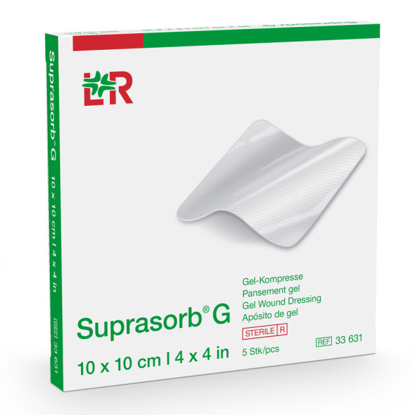 L&R Suprasorb G Gel-Kompresse 10x10 cm (5 Stk.) Das Hydrogel der L&R Suprasorb G Gel-Kompresse löst sanft wundgrundtiefe Beläge