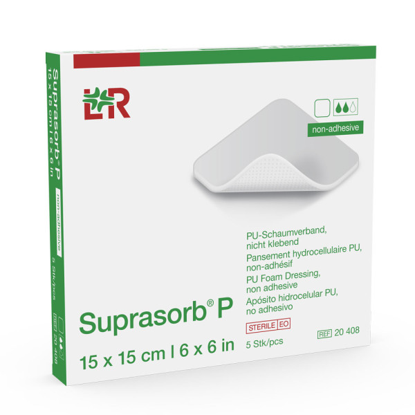 L&R Suprasorb P Polyurethan-Schaumverband 15 x 15 cm (5 Stk.)