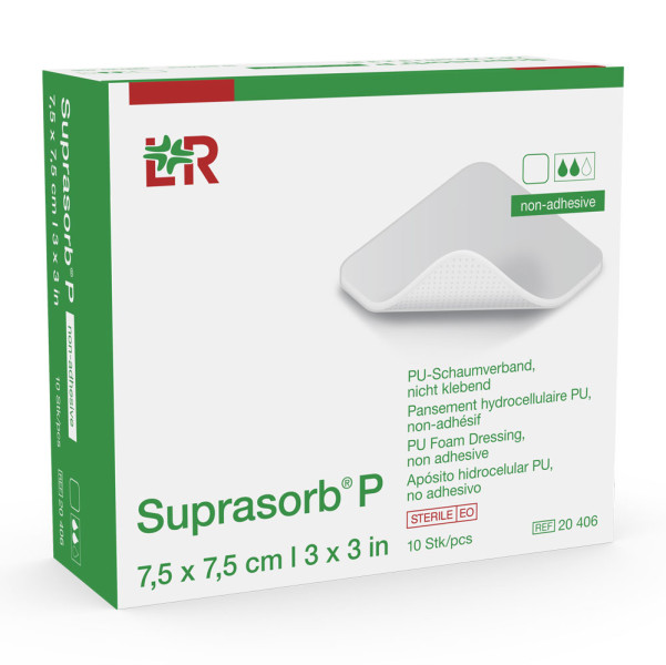 L&R Suprasorb P Polyurethan-Schaumverband 7,5 x 7,5 cm (10 Stk.)