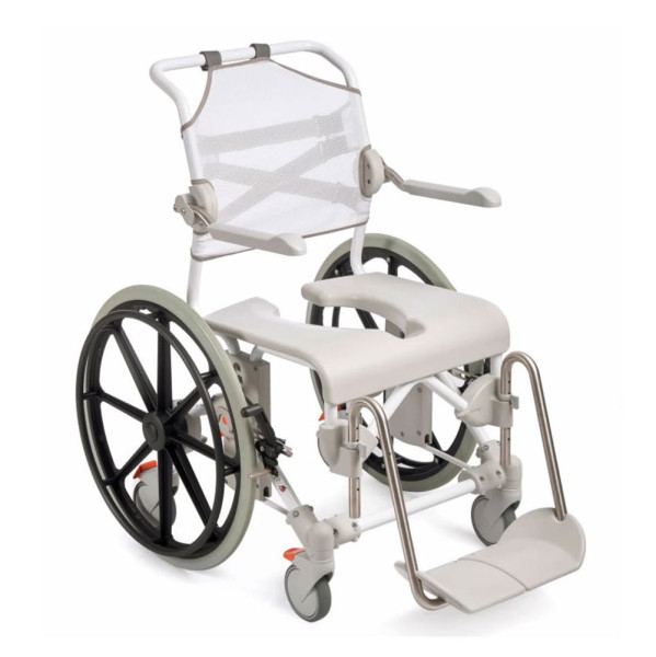 Etac Swift Mobil 24"-2 Dusch- und Toilettenrollstuhl weiß Der Etac Swift Mobil 24"-2 ist ein flexibler Dusch- und Toilettenrollstuhl.Leicht zu manövrierenHintere Hygieneöffnung und Hygienevertiefung im vorderen BereichEasy-Clean-Sitzfläche: rutschfest und leicht zu reinigenWeiche und schnell trocknende Rückenlehne - einstellbarErgonomische