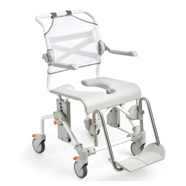 Etac Swift Mobil-2 XL Dusch- und Toilettenrollstuhl weiß Der Etac Swift Mobil-2 ist ein flexibler Dusch- und Toilettenrollstuhl.XL mit breiterer RückenlehneLeicht zu manövrierenHintere HygieneöffnungEasy-Clean-Sitzfläche: rutschfest und leicht zu reinigenWeiche und schnell trocknende RückenlehneErgonomische